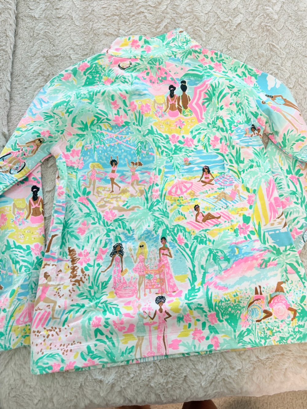Lilly Pulitzer Girls Mint Green Pink Tropical Beach Print Top